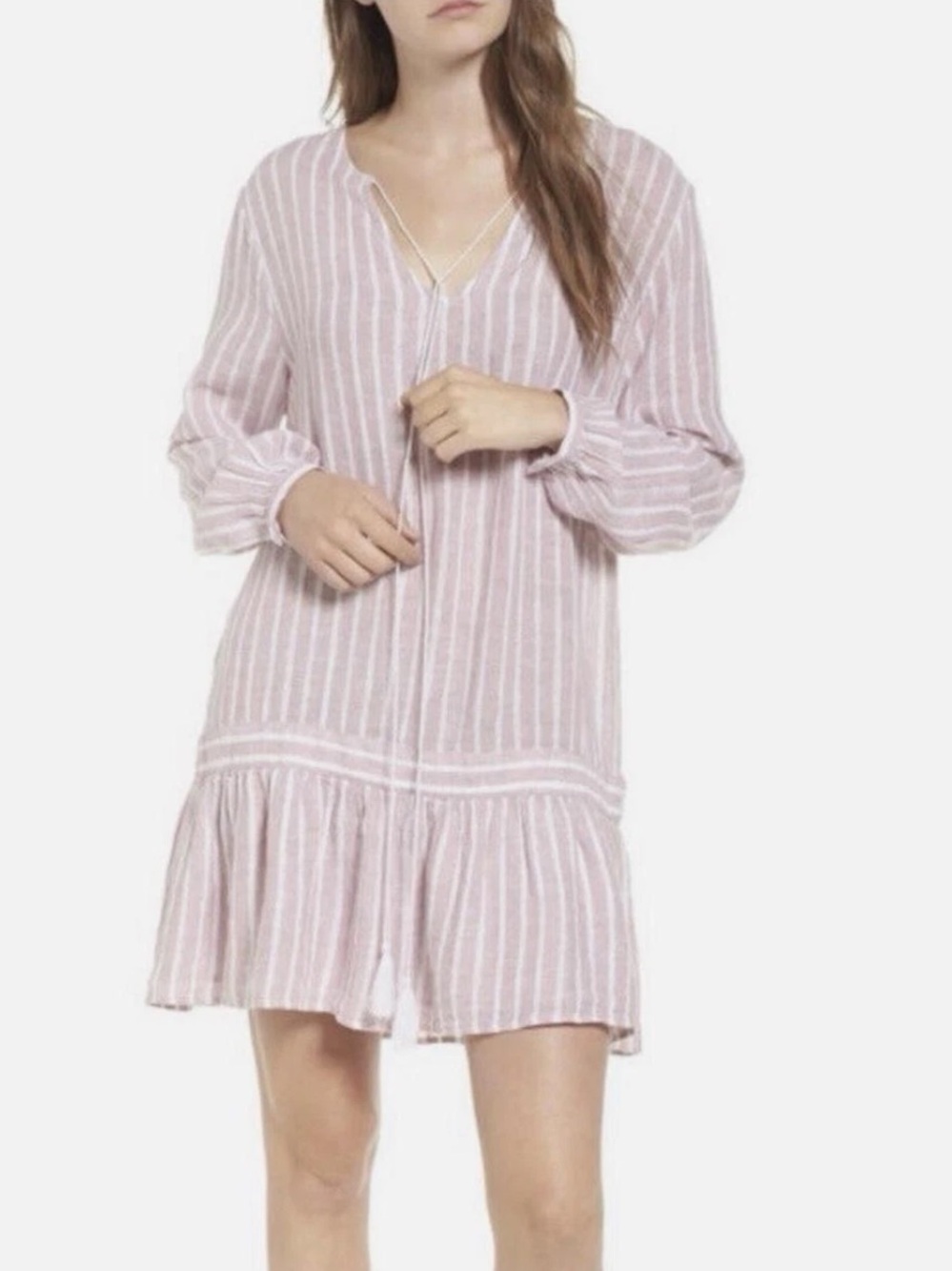 Rails Lydia Linen Pink Striped Drop Waist Mini Dress SZ M Bohemian Coastal